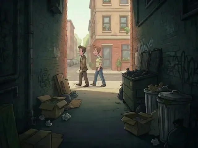 Animación: dos personajes caminando por un callejón